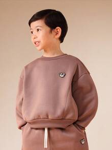 SUMWON 男童灰粉色圆领卫衣和运动裤套装，带小Logo细节 - 棕色 - 查看 3