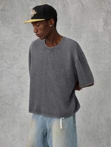 Manfinity VCAY 3件装男士宽松酸洗针织圆领短袖T恤，街头风