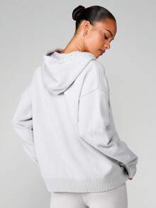 MISSGUIDED Chaqueta con capucha de punto con cremallera y detalles bordados para uso casual en invierno - Gris - Ver 2