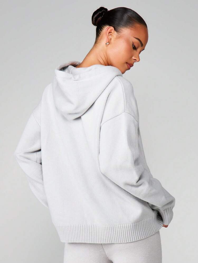 MISSGUIDED Zip Through Knit Cardigan Hoodie With Embroidered Detail For Casual Winter Wear