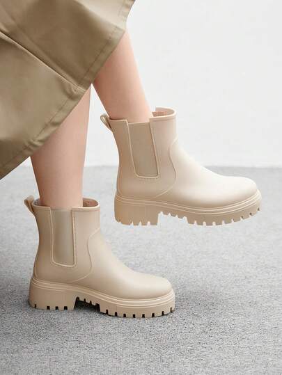 CUCCOO BIZCHIC Botas de lluvia de tacón grueso de unicolor y simple, versátiles y casuales para el transporte diario de las mujeres