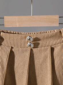 SHEIN Falda mini plisada de estilo francés elegante, de moda, casual y versátil para niñas, adecuada para la escuela, vacaciones, viajes y todas las estaciones - Caqui - Ver 3