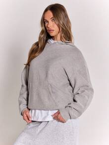 MUSERA 针织超大款连帽衫 冬季居家服 舒适 工作 可爱 优雅 休闲 居家 - 灰色 - 查看 3