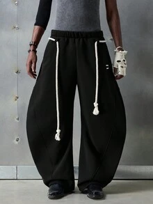 NEON BLANC 男士街头时尚针织长款字母刺绣束口运动裤 - 黑色 - 查看 2