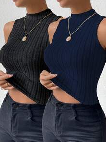 Rafferiza 女士休闲纯色简约罗纹背心 - 彩色 - 查看 1