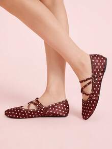CUCCOO DOLLMOD Women's Polka Dot Pattern Buckle Design Casual Slip-On Shoes For Christmas - Brown - View 5