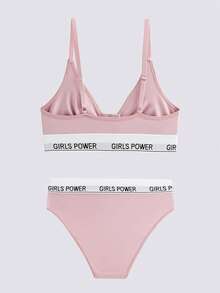 Loungeista Front Close Wireless Letter Graphic Bra Sets For Women