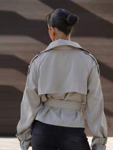 SAYEHFBABY Women Beige Button-Up Tie Waist Trench Coat In Fall/Winter - Khaki - View 2