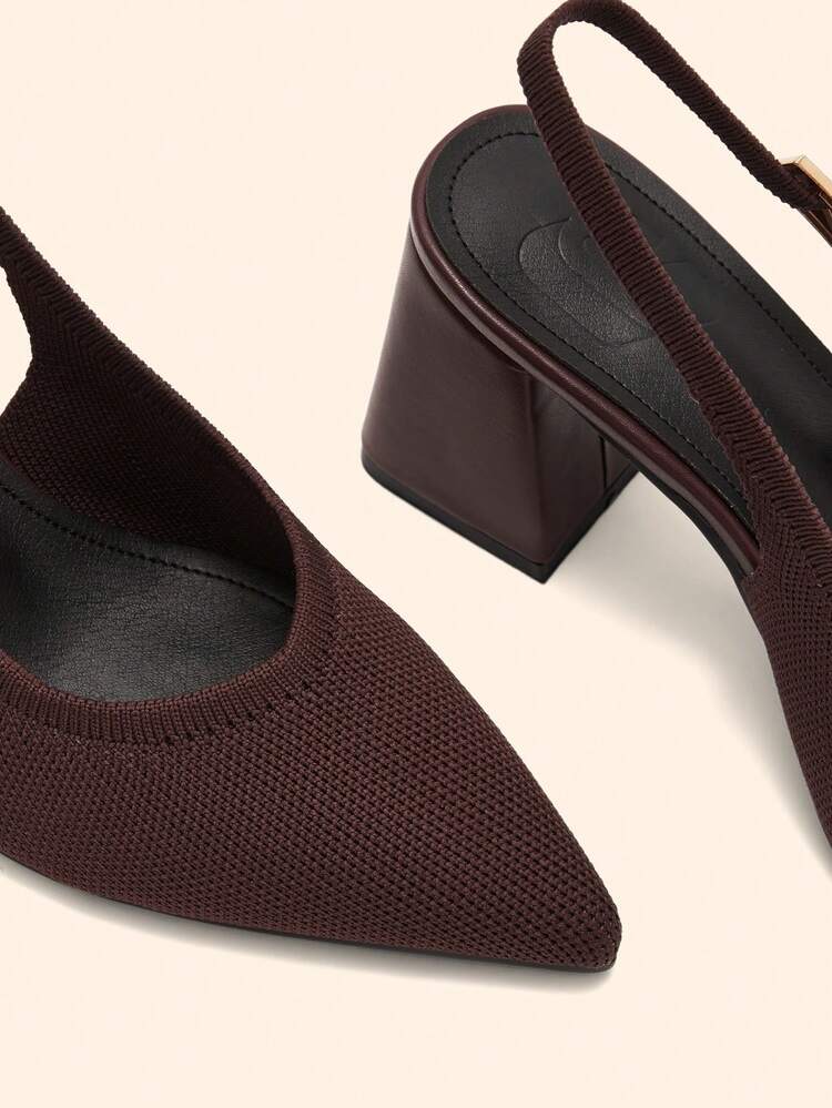 CUCCOO BASICS Women's Fashion Open Back Pointed Toe Chunky Heels Pumps, Classic Minimalist Design For Commuting, Dating, Party, Holiday, Wedding