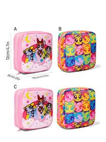 THE POWERPUFF GIRLS X SHEIN 1pc/1 Set Of Cartoon Print Storage Bags, Can Be Used As Feminine Hygiene Storage Bags, Digital Storage Bags, Small Object Storage Bags, Love, Friendship, Blossom, Bubbles, Buttercup,Gift Ideas - 彩色 - 查看 9