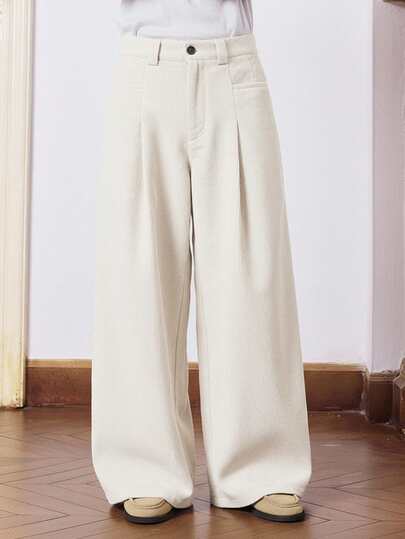 SWAVVY Men's Solid Color Pleated Wide Leg Loose Casual Pants,Corduroy