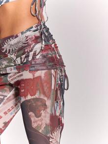 MUSERA Quần ống loe ôm sát, phối lưới da rắn, thiết kế bất đối xứng, cắt xẻ eo, xếp ly hai bên, kiểu dáng cá tính, thích hợp cho nữ mùa thu, đi chơi, dự tiệc, mùa hè hoặc mặc thường ngày. - Nhiều màu - Xem 5