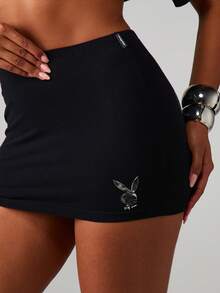 Missguided x Playboy 镶钻迷你紧身连衣裙，适合夜店派对和冬季时尚 - 黑色 - 查看 5