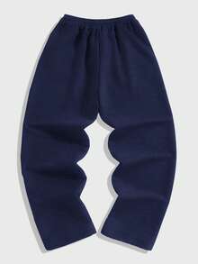 Teens/Boys' Casual Everyday Commute Sports Minimalist Solid Color Drawstring Waist Slant Pocket Loose Straight Sweatpants - Navy Blue - View 3