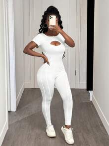 Slaydiva 女士塑身衣健身连体衣瑜伽跑步露背紧身衣 - 白色 - 查看 5