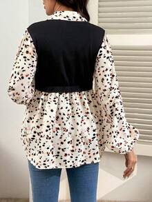 SHEIN Printed Zip Nursing Casual Snap Button Blouse For Women - Apricot - View 2