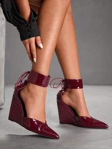 CUCCOO SZL 酒红色尖头粗跟简约Cuccoo女士高跟鞋，适合圣诞节、新年夜、派对、约会之夜等场合。 - 酒紅色 - 查看 4