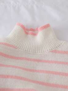 少女厚针织高领毛衣和裤子套装，秋冬 - 淺粉色 - 查看 7