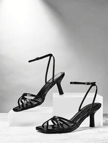 SHUZIA Women's Fashion Daily Versatile Crisscross Heeled Sandals - Black - View 6