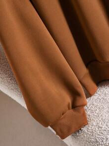 CosyJoli Sweat-shirt décontracté à volants pour femmes grandes tailles, automne/hiver - Marron - Voir 4