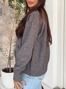 Milla Jasmine 女士纯色落肩长袖休闲开衫，秋冬，针织毛衣 - 灰色 - 查看 6
