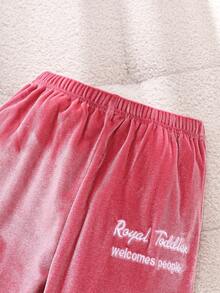 Elladie kids Young Girls Sweet & Cute Girl English Letter Embroidery Long Sleeve Top Paired With Simple Long Pants, Pink Casual T-Shirt Set - Pink - View 7