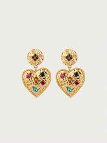 Glisma Bông tai nữ 18K dáng dài, Trang phục, Phong cách Gothic/Gothic, Phong cách cổ điển, Đính hạt, Trang sức phương Tây, Kim loại/Chất liệu, Đá quý, Mùa thu/Đông, Dành cho mẹ/phụ nữ/bé gái/người mẹ, Cao cấp, Cổ điển, Hình trái tim - Vàng - Xem 2