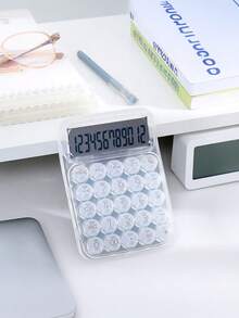 1pc Transparent Dopamine Molecule Calculator, High-End Fashion, Mechanical Keyboard Circular Buttons, 12-Digit Desktop Calculator, Suitable For Students And Office Use,School Supplies,Back To School