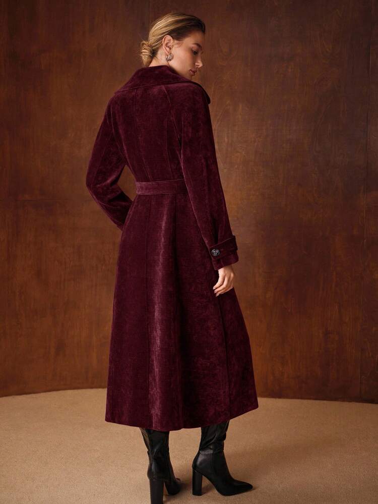 WOMEN'S CHENILLE BUCKLE BELTED MID-LENGTH TRENCH COAT, AUTUMN/WINTER