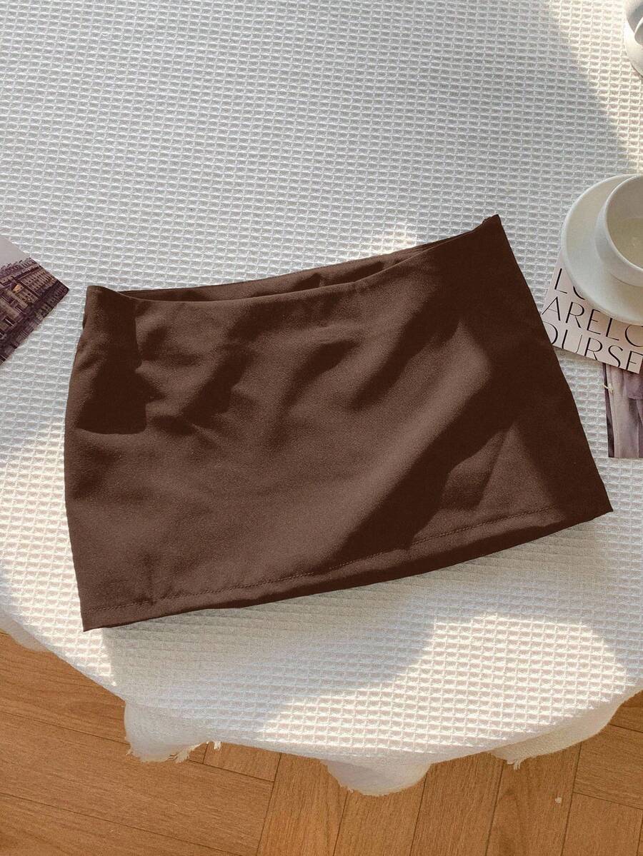 Comfortcana Falda corta casual de cintura baja y recta de unicolor para mujer - Óxido marrón - Ver 1