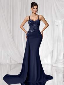 Coutiva Formal Evening Gown (Heavily Embellished) - Navy Blue - View 7