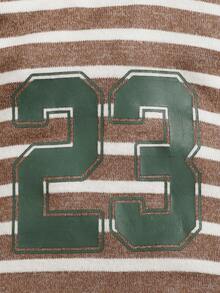 SHEIN Infant Boys' Casual Comfortable Number Print Striped Jumpsuit, Autumn/Winter