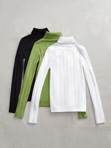SHEIN LUNE 3pcs/Set Women's All-Match Classic Versatile Pullover Warm Casual Sweaters, Autumn/Winter,Fall,Fall For Women,Winter For Women - Green - View 2