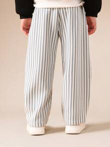 SUMWON 条纹套穿松紧腰裤，舒适休闲儿童裤，适合日常穿着、学校和操场穿着。 - 黑色 - 查看 2