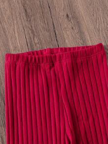 Sparklyn 2pcs/Set Teen GirlCasual Ribbed Hoodie And Pants Set - Burgundy - View 6