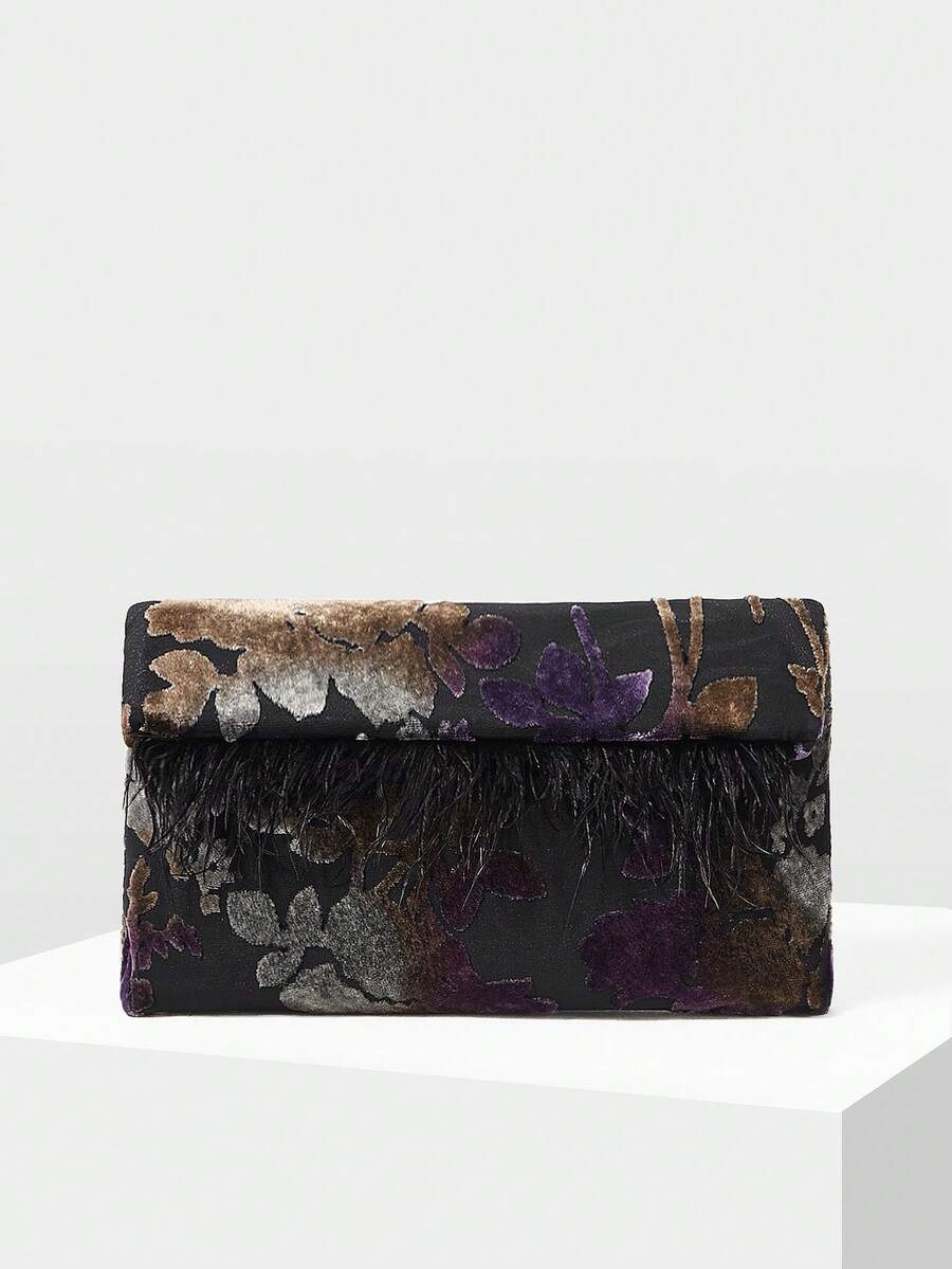 MOTF PREMIUM WOMEN'S FAUX FEATHER SQUARE CLUTCH - 多色絲絨 - 查看 2