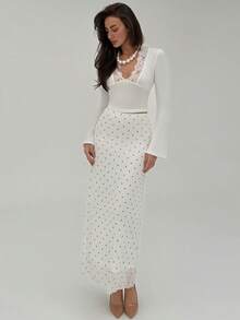 Aloruh Minimalist Commuter Black & White Polka Dot Maxi H-Line Skirt, Autumn/Winter - Black and White - View 1