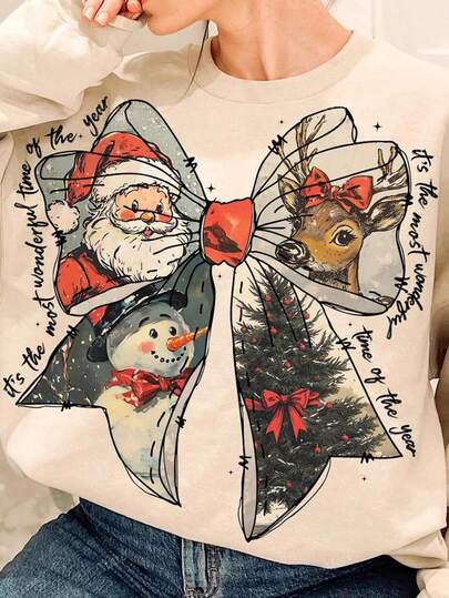 EMERY ROSE It's The Most Wonderful Time Of The Year, Vintage Santa Claus, Women's Casual Loose Fit Crew Neck Long Sleeve Sweatshirt For Autumn, Back To School, Christmas Costumes