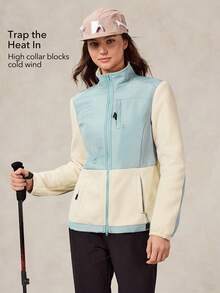 OutZeal Chaqueta de forro polar con cuello alto, bolsillos con cremallera, para mujer, para actividades al aire libre, senderismo, acampada, invierno - Multicolor - Ver 3