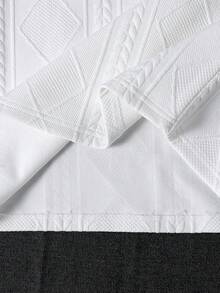 Mirajuku 2pcs/Set Boys Casual Geometric Textured Fabric Contrast Collar Polo Shirt & Shorts Set, Suitable For Daily, Commuting, School Wear - White - View 6