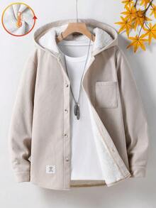 1pc Casual Corduroy Hooded Jacket For Teenage Boys, Shirt Style Design, Comfortable For Autumn/Winter Layering With T-Shirt