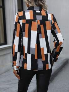 EMERY ROSE Women Geometric Print Long Sleeve Single Breasted Casual Blouse, For Autumn Women Shirt - Multicolor - View 2