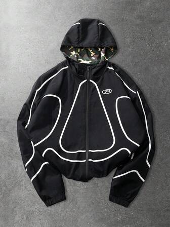 Unisex Casual Street Style Contrast Color Hooded Jacket, Suitable For Autumn/Winter