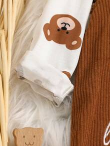 SHEIN Playful Pals 两件套男婴套装，长袖连体衣+背带裤，小熊字母刺绣，休闲卡通套装，婴儿连体衣，小熊摩卡色婴儿服装，妈妈的小绅士套装，新生儿服装，男女通用男婴小熊套装，新生儿连体衣，新生儿背带裤，1-18个月男婴服装，棕色小熊服装，新生儿男婴服装，秋冬季 - 棕色 - 查看 5