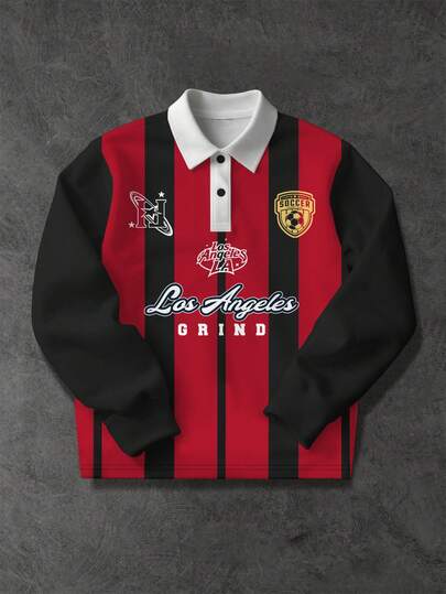 Manfinity Sport Corelite T-shirt polo à rayures colorées et graphiques pour hommes, décontracté, automne