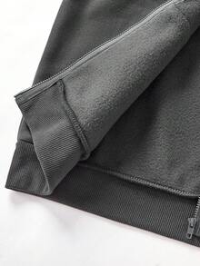 SHEIN Tween Girl Grey Solid Color Hooded Sweatshirt - Grey - View 12