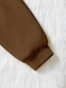 SHEIN Tween Boy Solid Color All-Match Casual Fleece Sweatpants - Camel - View 6