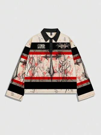 Street Life Camiseta de manga larga con cuello de polo a rayas para hombre, camiseta casual con cuello