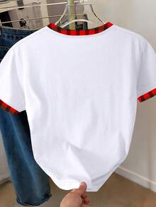 Resyla Women's Fashion Christmas Bow Color Block Round Neck T-Shirt - White - View 2