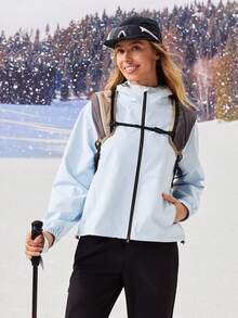 OutZeal Women Water-Resistant Windproof Drawstring Hem Hooded Blue Outdoor Jacket Hiking Camping Fall Winter - Blue - View 11